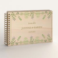 Livre d'or de mariage en bois personnalisé - En peuplier - Fleurs sauvages