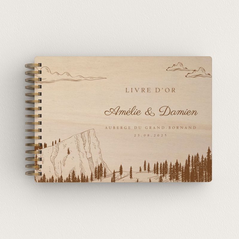 Livre d'or de mariage en bois personnalisé - En peuplier - Montagne - hover