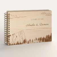 Livre d'or de mariage en bois personnalisé - En peuplier - Montagne