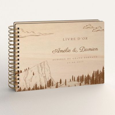 Livre d'or de mariage personnalisé en bois de peuplier thème montagne