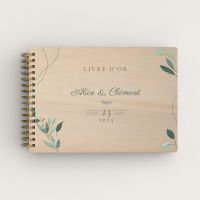 Livre d'or de mariage personnalisé en bois de peuplier avec fleurs naturelles