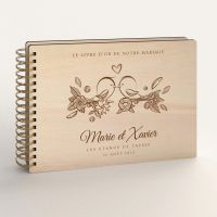 Livre d'or de mariage en bois personnalisé - En peuplier - Oiseaux