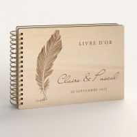 Livre d'or de mariage en bois personnalisé - En peuplier - Plume