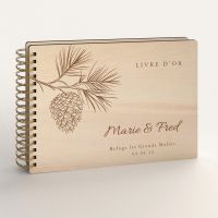 Livre d'or de mariage en bois personnalisé - En peuplier - Pomme de pin