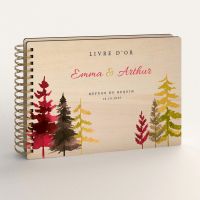 Livre d'or de mariage en bois personnalisé - En peuplier - Sapins automne