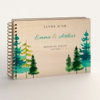 Livre d'or de mariage en bois personnalisé - En peuplier - Sapins printemps-ete