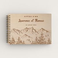 Livre d'or de mariage personnalisé en bois de peuplier avec sommets de montagne