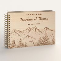 Livre d'or de mariage en bois personnalisé - En peuplier - Sommets alpins