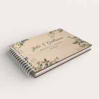 Livre d'or de mariage personnalisé en bois de peuplier avec fleurs