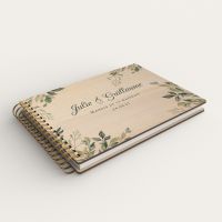 Livre d'or de mariage personnalisé en bois de peuplier avec fleurs