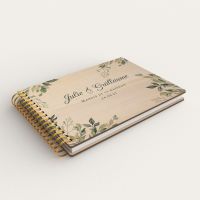 Livre d'or de mariage personnalisé en bois de peuplier avec fleurs