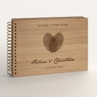 Livre d'or de mariage en bois gravé sur chêne - Empreintes