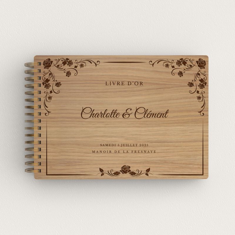 Livre d'or de mariage en bois gravé sur chêne - Pergolesa - hover