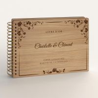 Livre d'or de mariage en bois gravé sur chêne - Pergolesa