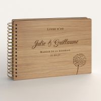 Livre d'or de mariage en bois gravé sur chêne - Pissenlit