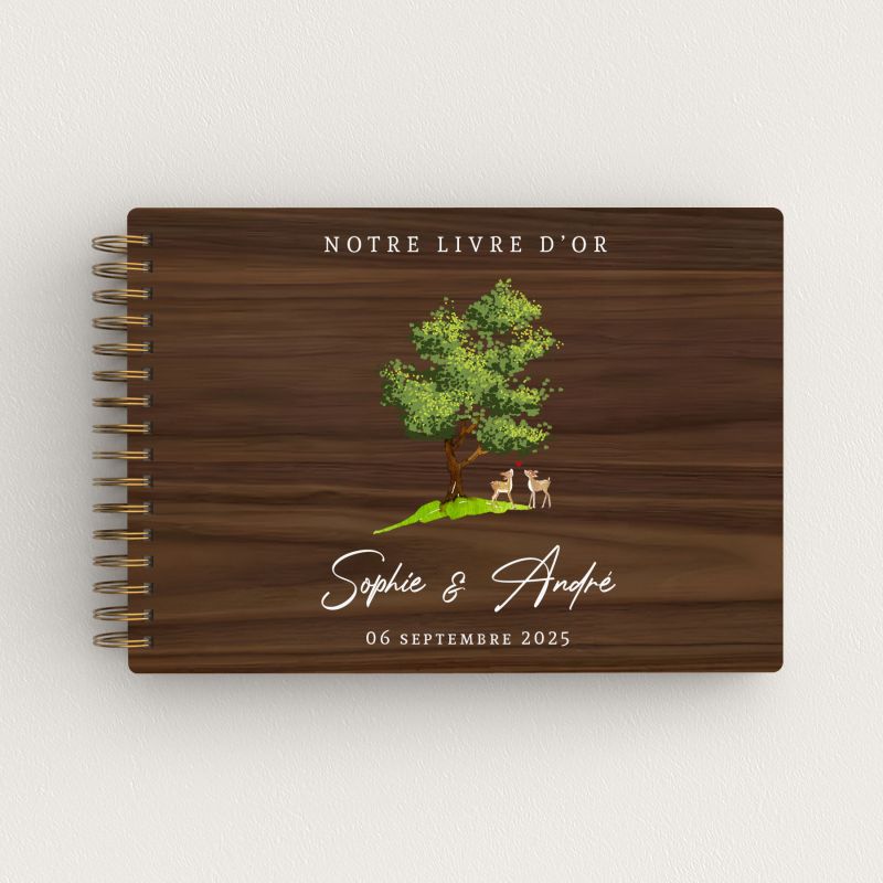 Livre d'or de mariage en bois personnalisé - En noyer - Arbre - hover