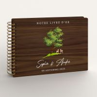 Livre d'or de mariage en bois personnalisé - En noyer - Arbre