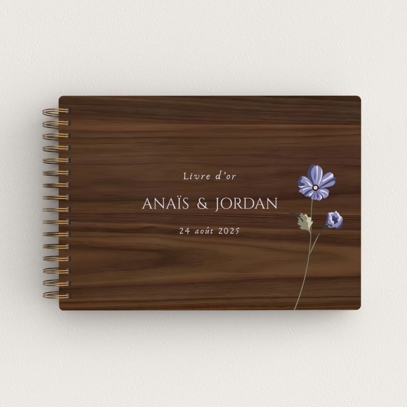 Livre d'or de mariage en bois personnalisé - En noyer - Belles de jour - hover