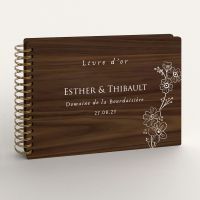 Livre d'or de mariage en bois personnalisé - En noyer - Bouton d'or