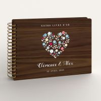 Livre d'or de mariage en bois personnalisé - En noyer - Coeur champêtre