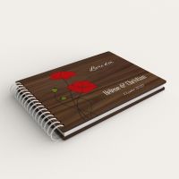 Livre d'or de mariage en bois personnalisé sur noyer avec un coquelicot