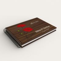 Livre d'or de mariage en bois personnalisé sur noyer avec un coquelicot