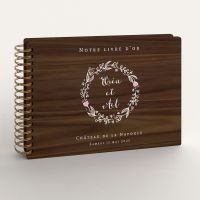 Livre d'or de mariage en bois personnalisé - En noyer - Couronne de laurier