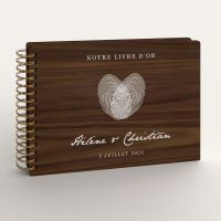 Livre d'or de mariage en bois personnalisé - En noyer - Empreintes