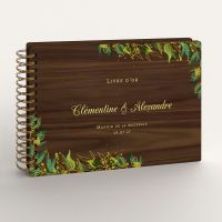 Livre d'or de mariage en bois personnalisé - En noyer - Feuillage