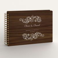 Livre d'or de mariage en bois personnalisé - En noyer - Fleurs