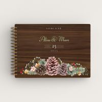 Livre d'or de mariage en bois personnalisé sur noyer avec fleurs de montagne