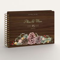 Livre d'or de mariage en bois personnalisé - En noyer - Fleurs de montagne