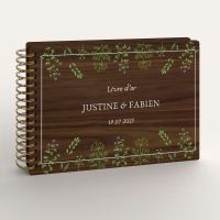 Livre d'or de mariage en bois personnalisé - En noyer - Fleurs sauvages