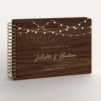 Livre d'or de mariage en bois personnalisé - En noyer - Guirlande