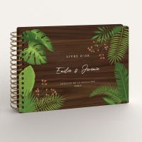 Livre d'or de mariage en bois personnalisé - En noyer - Jungle