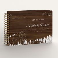 Livre d'or de mariage en bois personnalisé - En noyer - Montagne