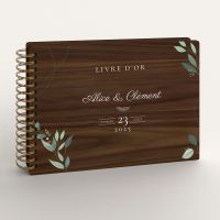 Livre d'or de mariage en bois personnalisé - En noyer - Natural