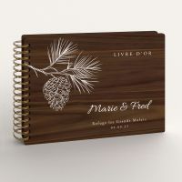 Livre d'or de mariage en bois personnalisé - En noyer - Pomme de pin