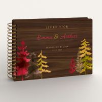 Livre d'or de mariage en bois personnalisé - En noyer - Sapin automne