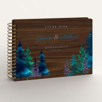 Livre d'or de mariage en bois personnalisé - En noyer - Sapin hiver