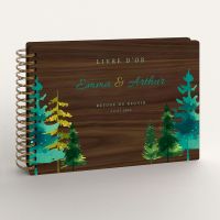 Livre d'or de mariage en bois personnalisé - En noyer - Printemps/été