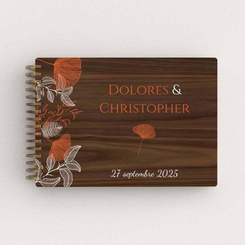 Livre d'or de mariage en bois personnalisé - En noyer - Ginkgo - hover