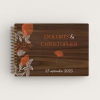 Livre d'or de mariage en bois personnalisé sur noyer avec ginkgo