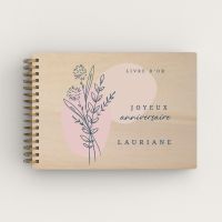 Livre d'or d'anniversaire personnalisé en bois de peuplier avec un bouquet