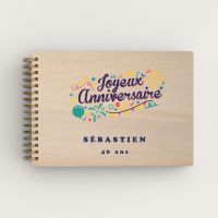 Livre d'or d'anniversaire personnalisé en bois de peuplier avec cotillons