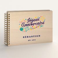 Livre d'or d'anniversaire personnalisé en bois de peuplier avec cotillons