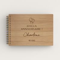 Livre d'or d'anniversaire en bois gravé sur chêne pour birthday