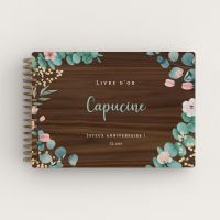 Livre d'or de mariage en bois imprimé sur noyer avec un eucalyptus