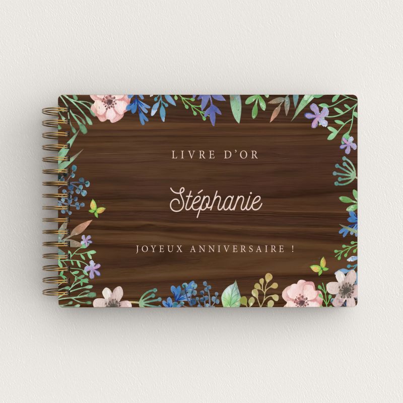 Livre d'or d'anniversaire - Noyer - Fleurs de printemps - hover