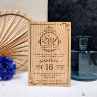 Faire part de mariage gravé sur bois style vintage 2